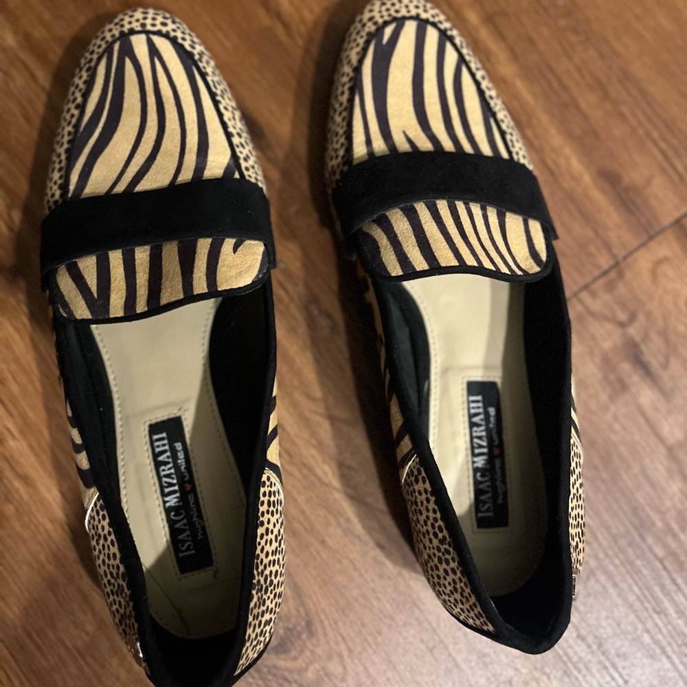 Isaac Mizrahi Black and Tan Zebra-Print Slip-On Loafers - Picture 2 of 6
